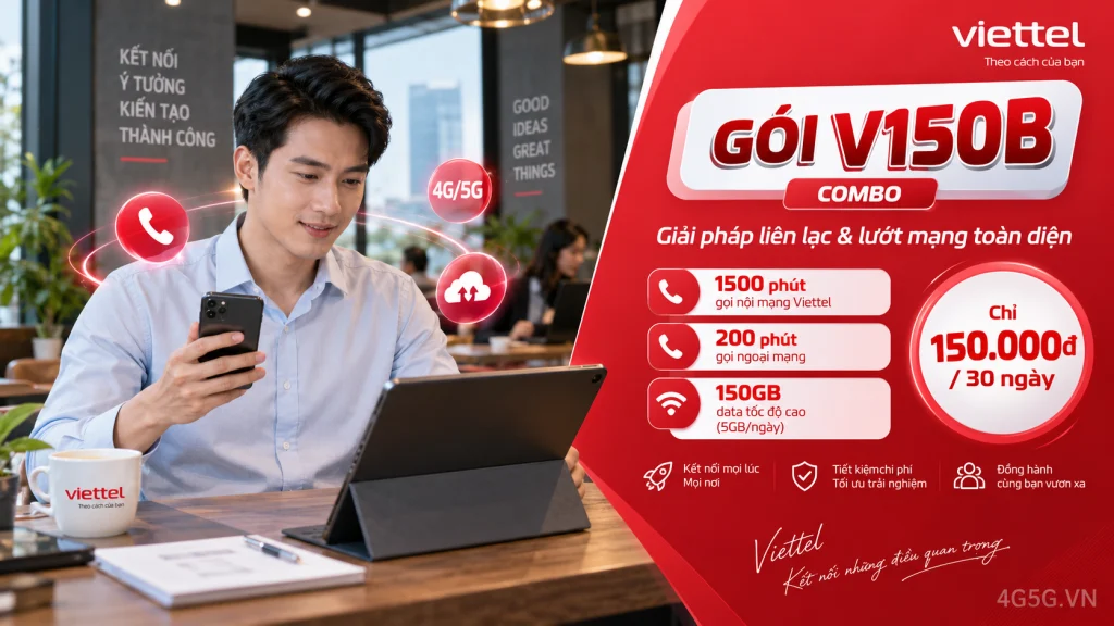Ảnh đại diện gói cước Gói V150B Viettel – 2GB/ngày (60GB) kèm 80 phút ngoại mạng giá 150.000đ