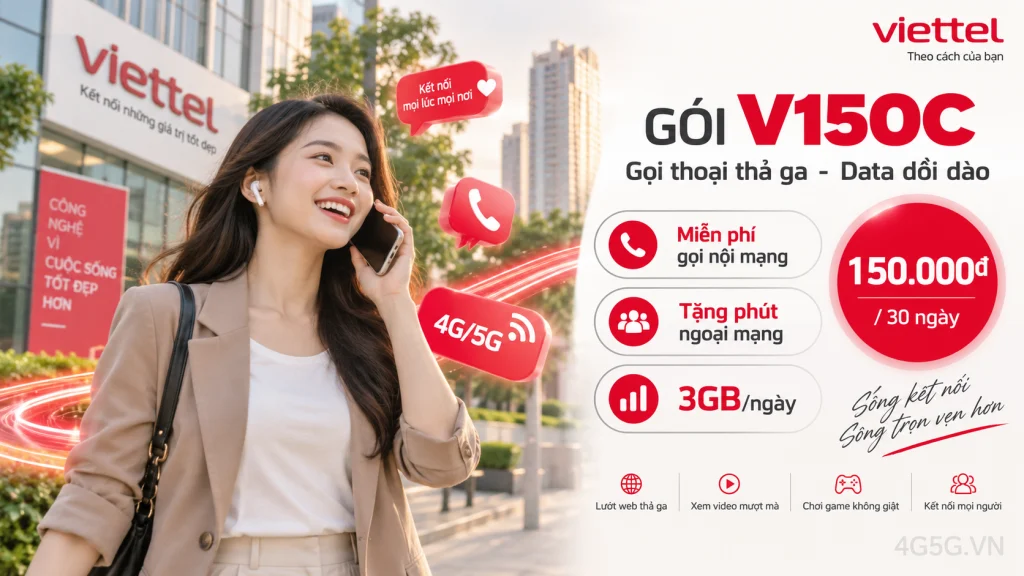Ảnh đại diện gói cước Gói V150C Viettel – 3GB/ngày (90GB) kèm ưu đãi gọi nội mạng 20 phút giá 150.000đ