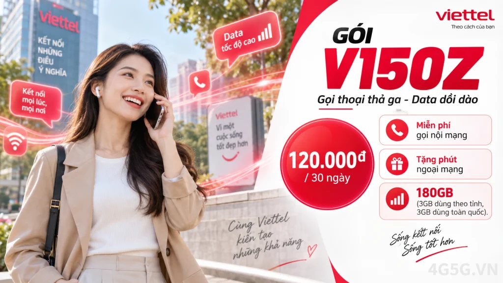 Ảnh đại diện gói cước Gói V150Z Viettel – 6GB/ngày + 20 phút nội mạng, giá 120.000đ