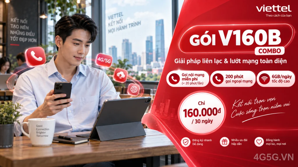 Ảnh đại diện gói cước Gói V160B Viettel – 4GB/ngày (120GB) kèm 100 phút ngoại mạng giá 160.000đ