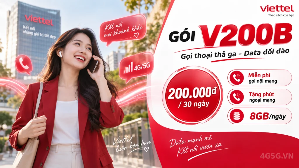Ảnh đại diện gói cước Gói V200B Viettel – 8GB/ngày (240GB) kèm 100 phút ngoại mạng giá 200.000đ