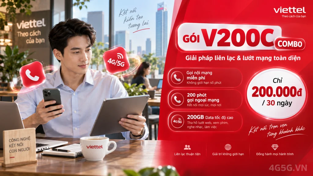 Ảnh đại diện gói cước Gói V200C Viettel – 4GB/ngày (120GB) kèm phút gọi và TV360 giá 200.000đ