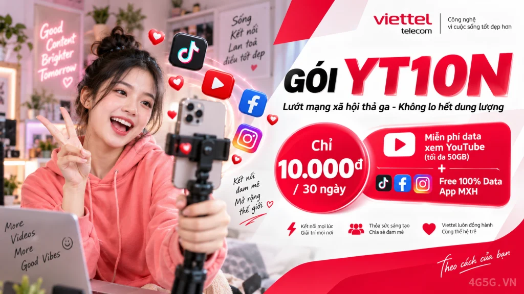 Ảnh đại diện gói cước Gói YT10N Viettel – 10.000đ cho data YouTube của thuê bao GIC